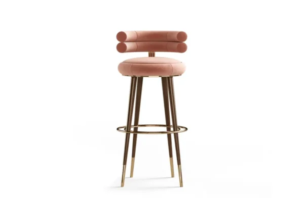 - the betsy bar chair was created to be an object of desire in any bar. By combining an upholstered round shape with tapered lacquered legs and brass details, this bar chair will not go unnoticed. - the betsy bar chair was created to be an object of desire in any bar. By combining an upholstered round shape with tapered lacquered legs and brass details, this bar chair will not go unnoticed.