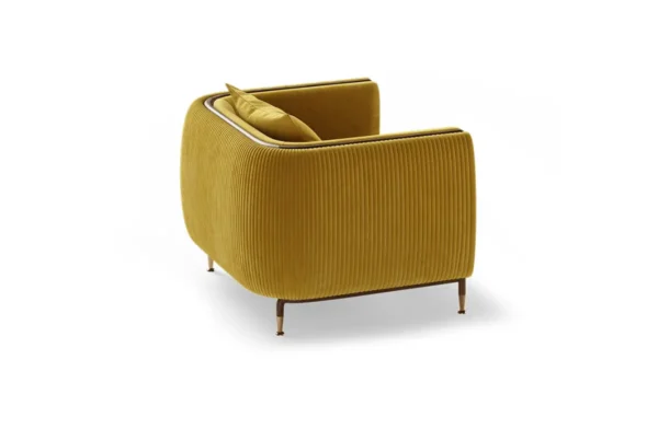 - the barlow armchair is a handmade upholstery piece with a textured fabric. The curved lines bend the legs in all its strength gracefully accentuated by rich polished brass details. The medley between the materials takes this sofa to a higher level. - the barlow armchair is a handmade upholstery piece with a textured fabric. The curved lines bend the legs in all its strength gracefully accentuated by rich polished brass details. The medley between the materials takes this sofa to a higher level.