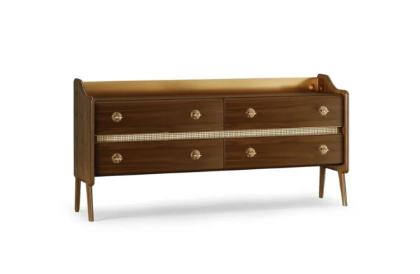 - <div>the lester sideboard draws inspiration from the vintage classics, yet interpreted with a modern vision. The four drawers feature a simple design, where the handles shine, while the main structure brings back the mid-century through its attractive lines. </div> - the lester sideboard draws inspiration from the vintage classics, yet interpreted with a modern vision. The four drawers feature a simple design, where the handles shine, while the main structure brings back the mid-century through its attractive lines.