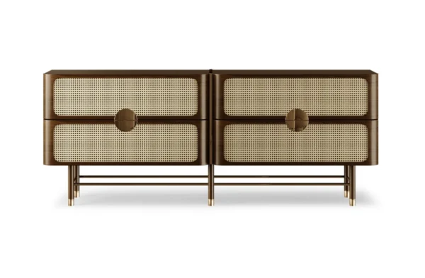 - <div>the cole sideboard mixes the elegant use of brass and rattan with teak wood beautifully. Its rectangular shape rests on robust wood feet playing gracefully, which gives the design an attractive look, perfect for adding a bold touch to the interior. </div> - the cole sideboard mixes the elegant use of brass and rattan with teak wood beautifully. Its rectangular shape rests on robust wood feet playing gracefully, which gives the design an attractive look, perfect for adding a bold touch to the interior.