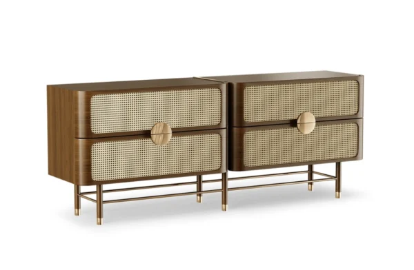 - <div>the cole sideboard mixes the elegant use of brass and rattan with teak wood beautifully. Its rectangular shape rests on robust wood feet playing gracefully, which gives the design an attractive look, perfect for adding a bold touch to the interior. </div> - the cole sideboard mixes the elegant use of brass and rattan with teak wood beautifully. Its rectangular shape rests on robust wood feet playing gracefully, which gives the design an attractive look, perfect for adding a bold touch to the interior.