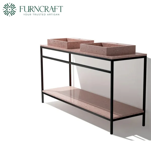 Azzurra Double Vanity Black Metal Pink Terrazzo
