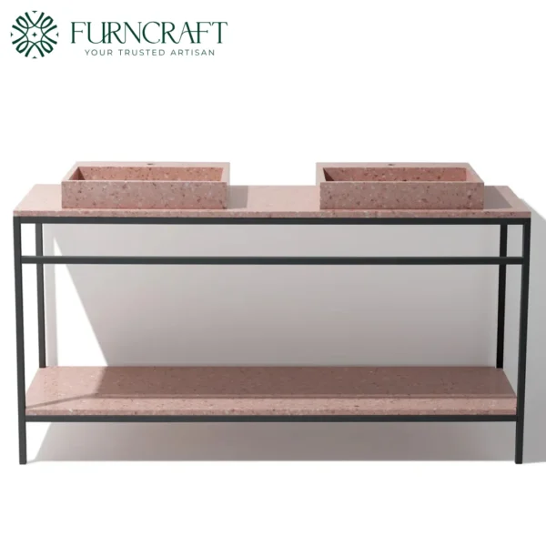Azzurra Double Vanity Black Metal Pink Terrazzo