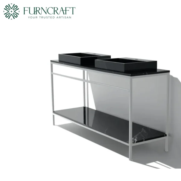 Azzurra Double Vanity White Metal Black Marble