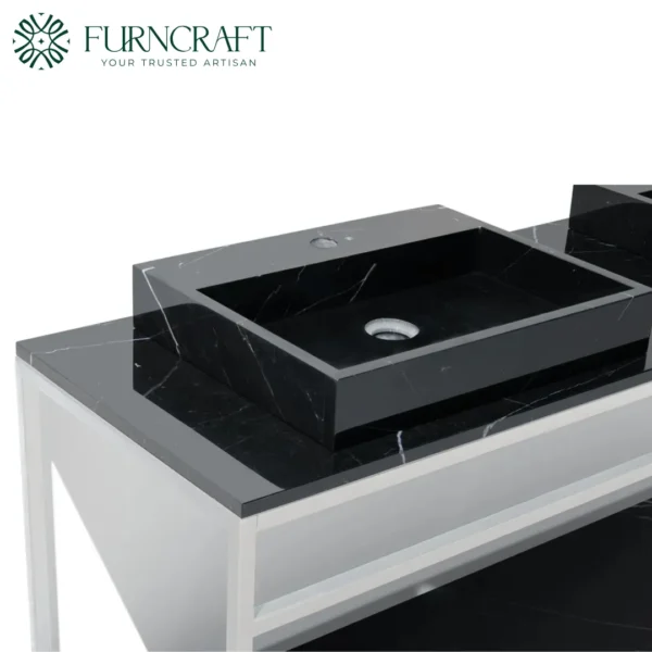 Azzurra Double Vanity White Metal Black Marble