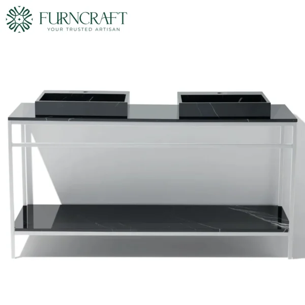 Azzurra Double Vanity White Metal Black Marble