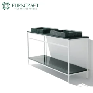 Azzurra Double Vanity White Metal Green Marble