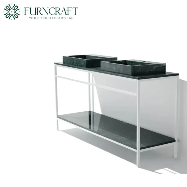 Azzurra Double Vanity White Metal Green Marble