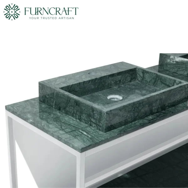 Azzurra Double Vanity White Metal Green Marble