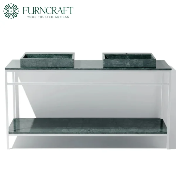 Azzurra Double Vanity White Metal Green Marble