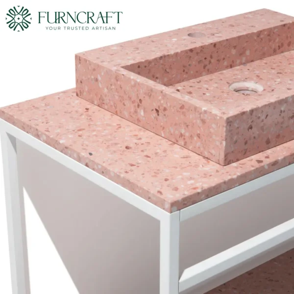 Azzurra Double Vanity White Metal Pink Terrazzo