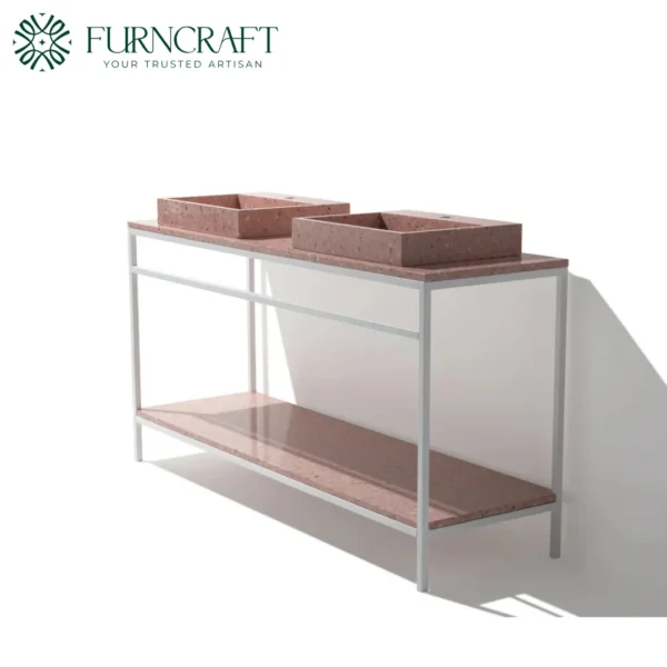 Azzurra Double Vanity White Metal Pink Terrazzo