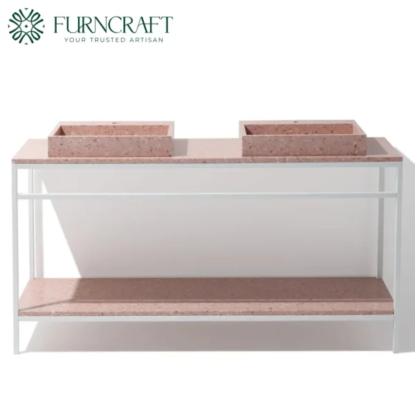 Azzurra Double Vanity White Metal Pink Terrazzo