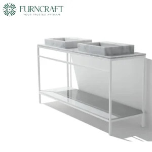 Azzurra Double Vanity White Metal White Marble