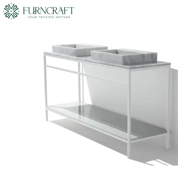 Azzurra Double Vanity White Metal White Marble
