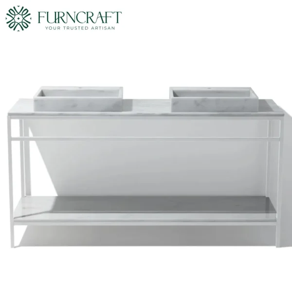 Azzurra Double Vanity White Metal White Marble