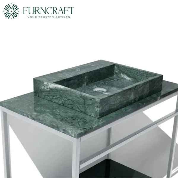 Azzurra Vanity White Metal Green Marble
