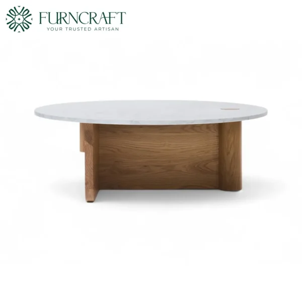 Pivot Round Marble Coffee Table Oak
