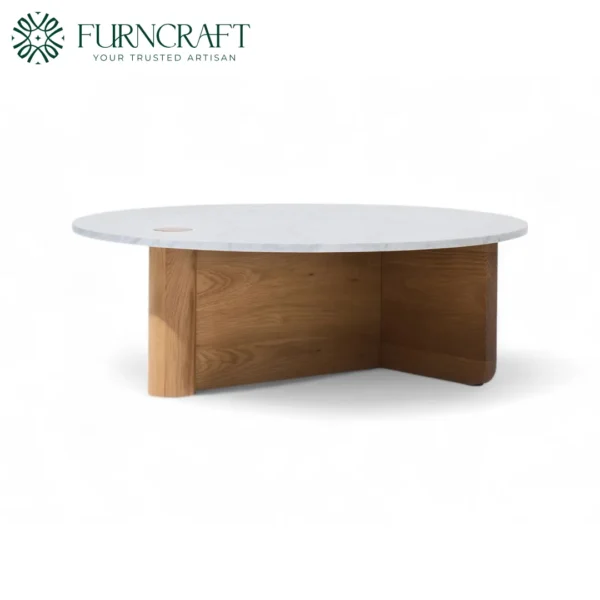 Pivot Round Marble Coffee Table Oak