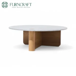 Pivot Round Marble Coffee Table Oak