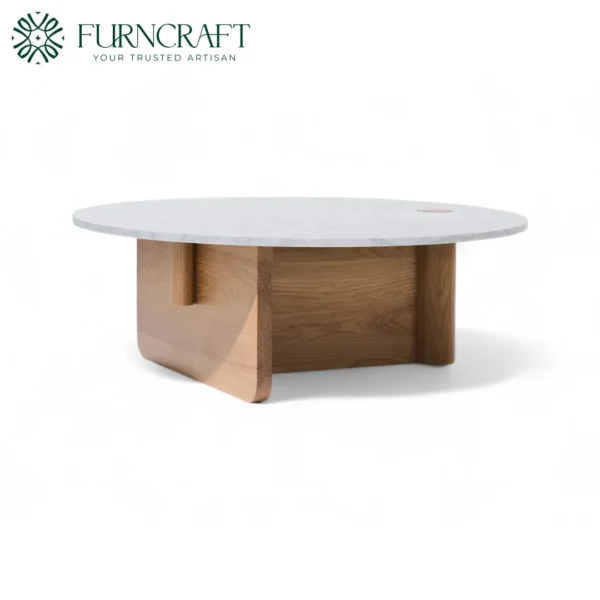 Pivot Round Marble Coffee Table Oak