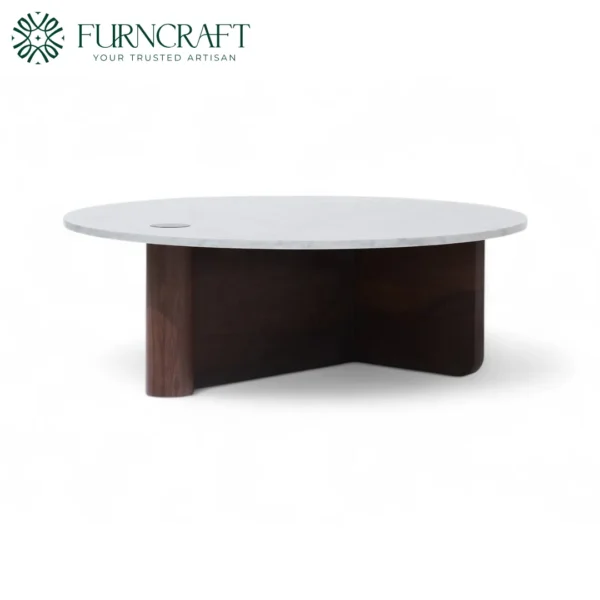 Pivot Round Marble Coffee Table Teak
