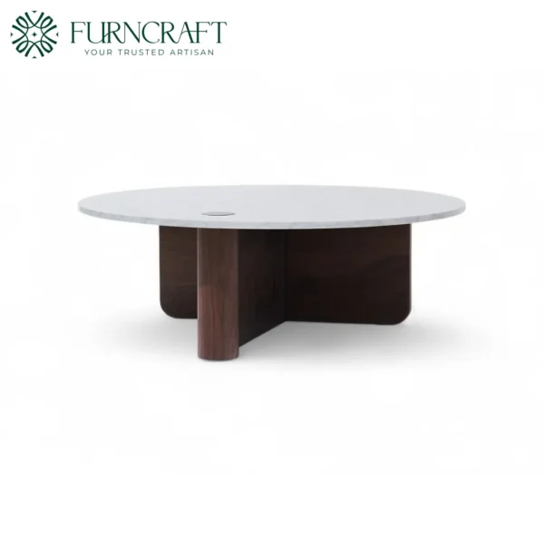 Pivot Round Marble Coffee Table Teak